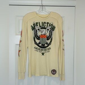 Affliction American Customs Men's Cream Graphic Long Sleeve Waffle Tee Size M.